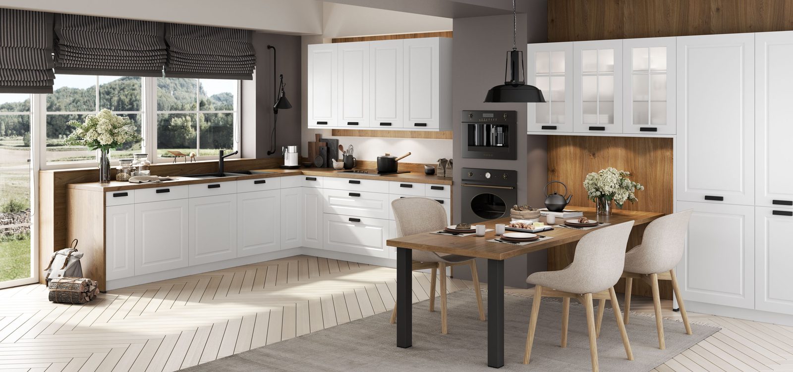 Cuisine La Classique, esprit maison de campagne et façades blanches à cadre